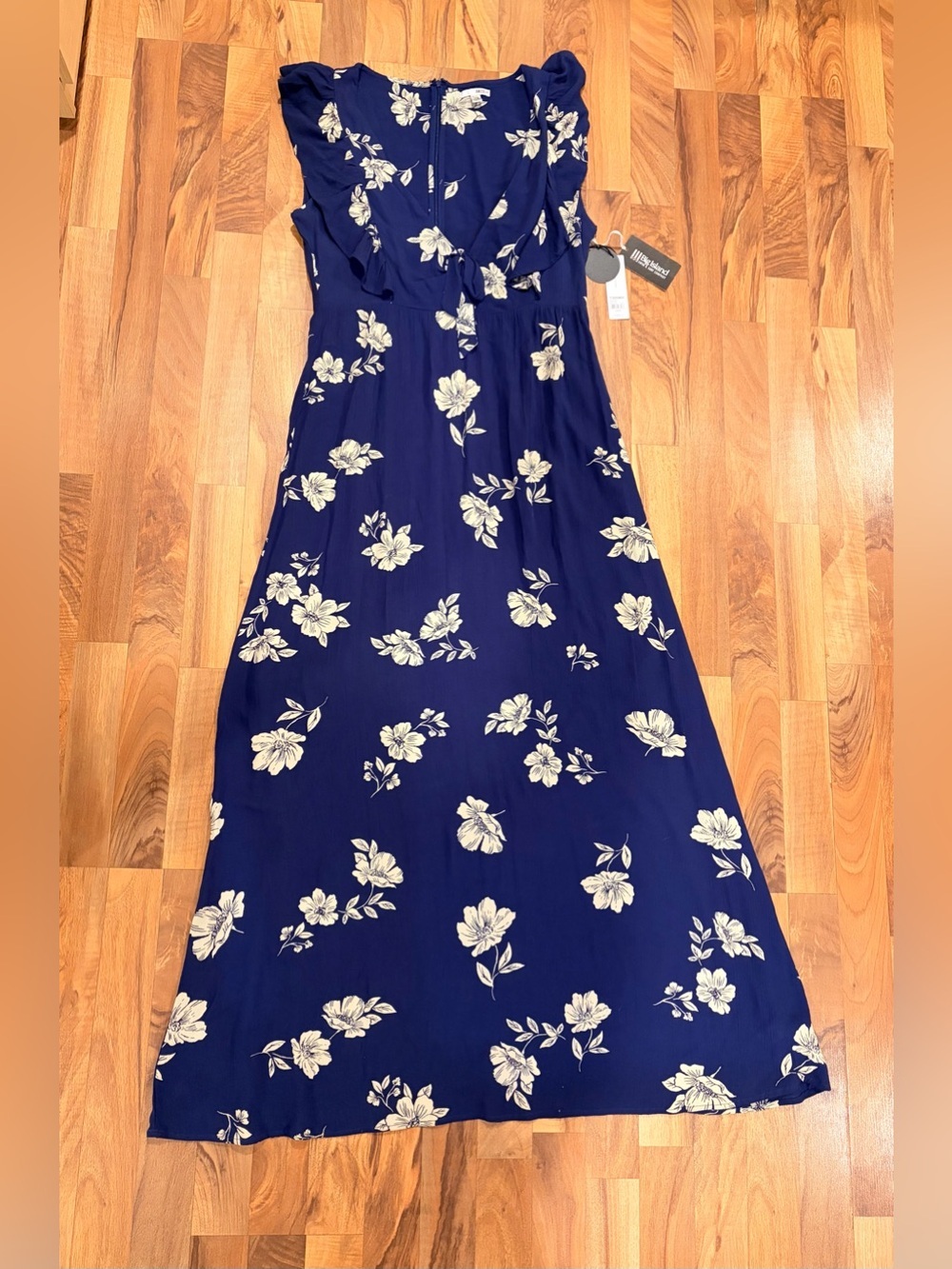 Amuse Society Navy Floral Tie-Front Maxi Dress with Cream Flowers - Picture 4 of 11